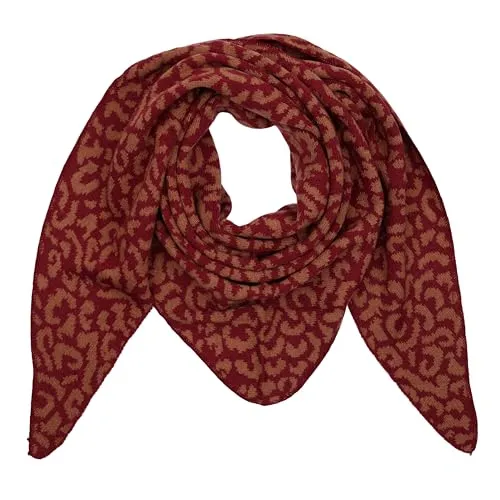 MIRROSI Dreieckstuch Damen – Kuscheliger Dreiecksschal 190x80 cm im Leo-Leopard Muster, Trendiges LEO-Design, Weich & Wärmend (Leo zweifarbig: Bordeaux)
