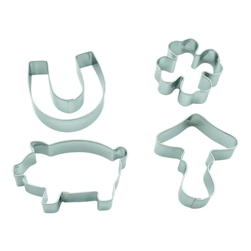 Ausstecher 4er Set Glückssymbole Pilz Klee Schwein Hufeisen Ausstechform Kekse