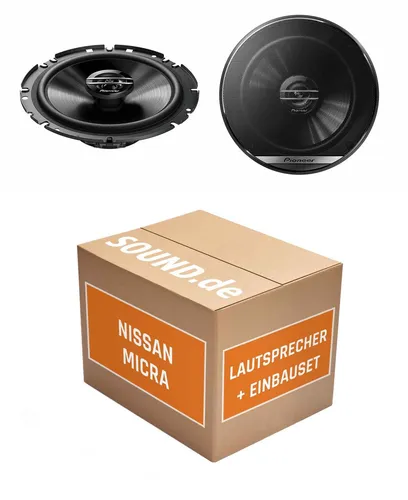 JUST SOUND Einbauset für Nissan Micra mit Pioneer TS-G1720F Lautsprechern - Komplettset für Nissan Micra K12 (2003-2010) mit 16cm Pioneer Lautsprechern, exzellenter Klang und einfache Installation dank Adapterstecker und Ringen.