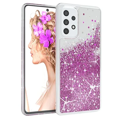 EAZY CASE Hülle kompatibel mit Samsung Galaxy A73 (5G) Schutzhülle mit Flüssig-Glitzer, Handyhülle, Schutzhülle, Back Cover mit Glitter Flüssigkeit, TPU/Silikon, Transparent/Durchsichtig, Lila