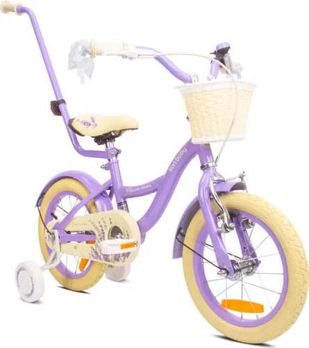 sun baby Mädchenfahrrad 14 Zoll Flower Bike - Kinderfahrrad für Mädchen von 2 bis 6 Jahren, mit abnehmbarer Schubstange und verstellbaren Komponenten für sicheres und komfortables Fahren.