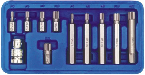 Schraubendreher Spline Vielzahn XZN Bit-Satz 11-tlg - Werkzeug-Sets mit 11-teiligem Spezialbits Sortiment aus CrV-Stahl, ideal für diverse Inbus und Vielzahn Schrauben, inklusive Bit-Adapter mit Haltekugel für sicheren Halt.