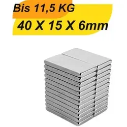 Stück Neodym Magnet 40mm x 15mm x 6mm - Supermagnete mit hoher Haftkraft - Magnete für vielseitige Anwendungen: Diese kompakten Quadermagnete bieten mit N38-Qualität eine außergewöhnliche Haltekraft von bis zu 11,5 Kg und sind ideal für Bastel- und Industrieprojekte.