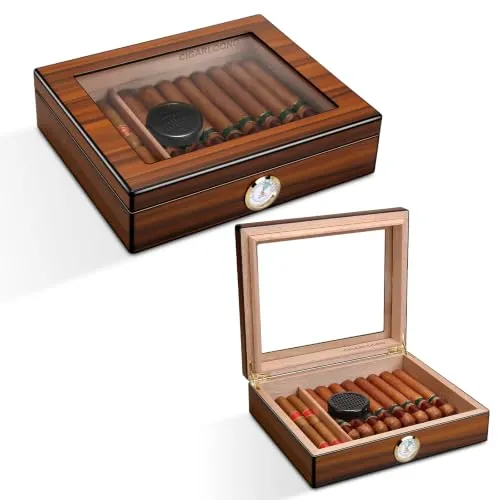 CIGARLOONG Zigarren Humidor aus Zedernholz mit Hygrometer und Luftbefeuchter für bis zu 20-25 Zigarren(M)
