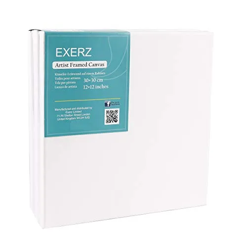 EXERZ Keilrahmen 30x30cm 5er Set, Gerahmte Leinwände für Kunst, 280 GSM, 1,7cm 100% Baumwolle, Dreifach Grundiert, Säurefrei, Mittelkörnig