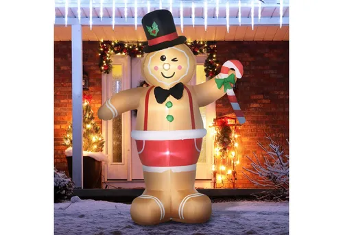 Outsunny Weihnachtsfigur Weihnachtsdekoration mit LED-Lichtern automatisches Aufblasen (Weihnachts Aufblasbarer Lebkuchenmann, 1 St., Weihnachten Gärten Dekoration), Polyester Braun 175 x 82 x 238 cm
