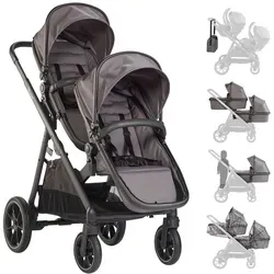 BabyGo Geschwisterwagen DUO, grau/schwarzer Griff - Grau