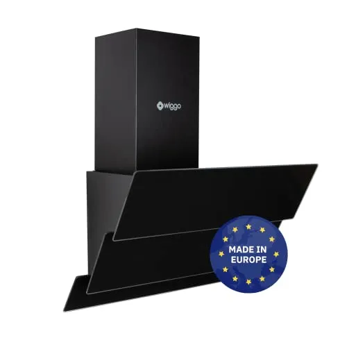 Wiggo Dunstabzugshaube 60cm kopffrei I Abluft Umluft Dunstabzug 300m³/h - LED Touch-Display 3 Stufen I Schräghaube inkl. Fettfilter & 2x Kohlefilter I Abzugshaube mit 3 teiliger Glasfront schwarz