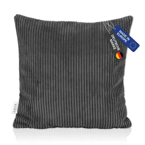 Lycce Dekokissen Kissenbezug 50x50 cm, Cordstoff dunkelgrau - Weich, Zierkissenhülle, Pflegeleicht