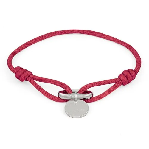 COPENHAGEN STUDIOS Fabric Link Bracelet - burgundy & silver - Elegantes Damenarmband aus gewebtem Stoffband und poliertem Edelstahl, stufenlos verstellbar bis 24 cm für maximalen Tragekomfort – perfekt für jeden Anlass.