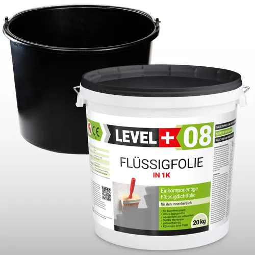 Dichtset Flüssigfolie 20kg + 20L Mörteleimer PVC Abdichtung - Fugenabdichtungen, hochwertige, gebrauchsfertige Flüssigfolie für elastische, wasserdichte Beschichtungen in Innenräumen, ideal für Küchen und Bäder.