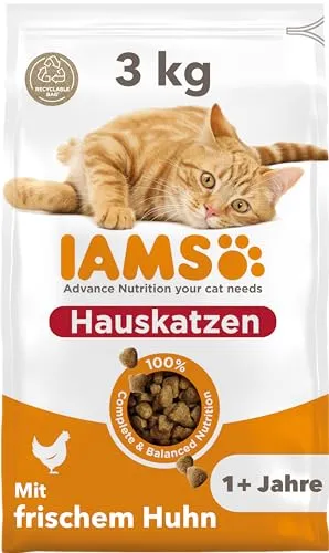 IAMS Indoor Katzenfutter trocken mit Huhn - Trockenfutter für Hauskatzen ab 1 Jahr, 3 kg