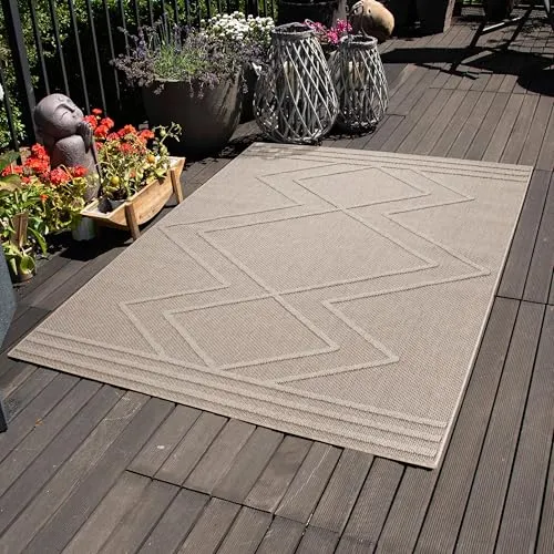 Carpettex Outdoor Teppich Wetterfest 80 x 150 cm Läufer, Sisaloptik, Beige - Ideal für Balkon, Garten, Terrasse, Camping und als Küchenläufer - Waschbarer Teppich, Boho Design, Flachgewebe