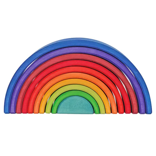 GRIMM'S Spiel und Holz Design Regenbogen Zahlenland - 10 Teile Holzspielzeug - Holzspielzeug für Kinder ab 3 Jahren, fördert die Kreativität und motorischen Fähigkeiten mit bunten Stapelsteinen im Regenbogen-Design.