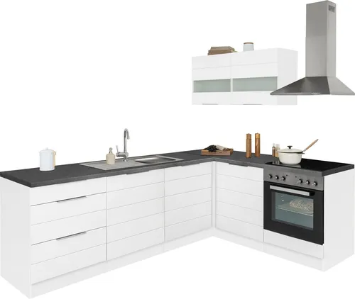 KOCHSTATION Winkelküche KS-Luhe, Stellbreite 240x180 cm, wahlweise mit oder ohne E-Geräten, MDF-Fronten