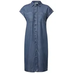CECIL Damen Denim Look Kleid 1408813, mid Blue wash, L - Freizeitkleid aus weichem Lyocell mit Brusttaschen, Hemdkragen und seitlichen Schlitzen für optimalen Tragekomfort und stilvolles Design.