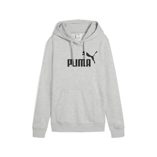 PUMA ESS NO. 1 LOGO HOODIE TR Damen Kapuzensweatshirt - Sportliches Damen Hoodie in Light Gray Heather, aus 68% Baumwolle, ideal für aktive Abenteuer mit verstellbarer Kapuze und Kängurutaschen.