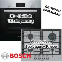 BOSCH Herdset mit Backofen und Gaskochfeld - 3D Heißluft & FlameSelect - Hochwertiges BOSCH Herdset mit 3D-Heißluft für gleichmäßiges Backen und FlameSelect für präzise Flammenregulierung. Ideal für flexible Küchenlayouts und komfortables Kochen.