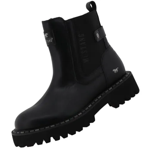 MUSTANG Damen Chelsea Boots Black EU 40 - Wanderschuhe aus Kunstleder mit leichtem Innenfleece, ideal für stilvolle Outdoor-Aktivitäten und hohen Tragekomfort.