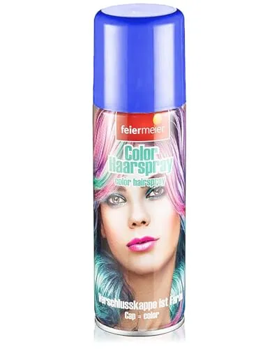 Feiermeier Color Haarspray 125ml - Farbwahl - Perfekt für Karneval, Fasching, Halloween und Festivals. Leuchtende Farben, leicht auswaschbar, Praktische Sprühdose (Blau, 125 ml)