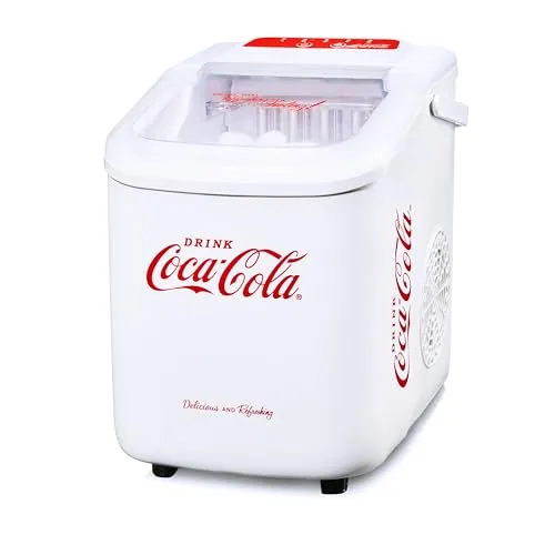 Salco Coca Cola Eiswürfelmaschine - Kompakter Eiswürfelbereiter mit 12 kg Eis pro Tag, 2 Größen, geräuscharm und benutzerfreundliches LED-Display für mühelosen Einsatz