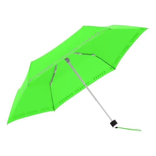 Doppler Safety Reflect Regenschirm in Neon Grün - Taschenschirm mit reflektierendem Rand und Handöffner, ideal für unterwegs. Leicht und kompakt, inklusive passender Schirmtasche für optimale Mobilität.