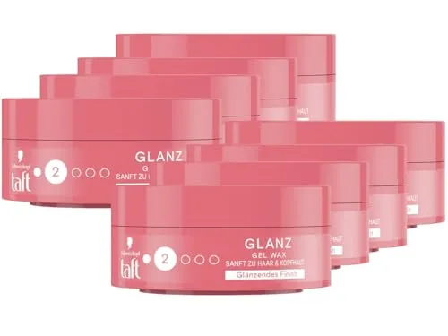 Schwarzkopf TAFT Gel Wax Strahlender Glanz (8x 75ml), Haarwax für glänzendes Finish, schonend für Haar und Kopfhaut, veganes, Haarstyling-Gelwax