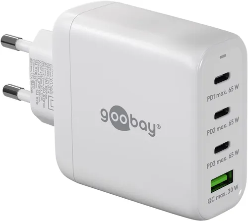 GOOBAY 64822 - 68 W USB-Ladegerät mit GaN-Technologie - Ladegeräte für USB-Geräte: Leistungsstarkes 68 W Multiport-Ladegerät mit 3x USB-C (PD) und 1x USB-A (QC) für schnelles und effizientes Laden von bis zu 4 Geräten gleichzeitig, ideal für Zuhause und unterwegs.