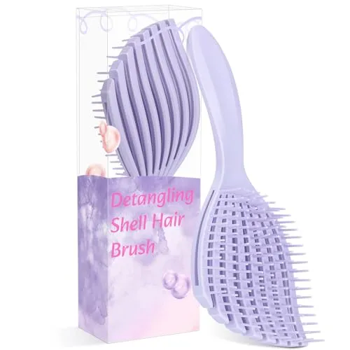 Euqvunn Lockenbürste, Haarbürste mit Flexiblen Borsten, Entwirrbürste für Nasses und Trockenes Haar, Volumen Bürste, Sanft zum Haar, Lila
