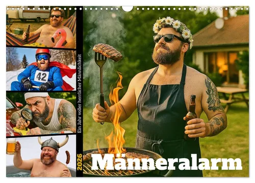 Männeralarm - Ein Jahr voller herrlicher Männlichkeit (Wandkalender 2026) - Wandkalender DIN A3 quer mit humorvollen Motiven für Männer, ideal für das Büro oder Zuhause. Perfekt als Geschenk für Freunde und Familie!