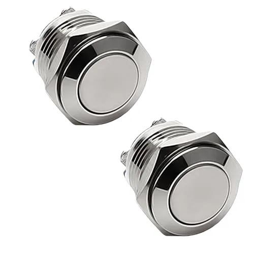 2Stk Klingeltaster,Momentan Taster,Drucktaster,16mm Runder Startknopf,Wasserdicht Druckschalter,Klingelknopf,250V 220V AC 12V 24V 36V DC 3A Schraubklemmen Edelstahl für Auto,Haushaltsgeräte(Plattkopf)