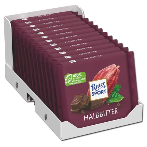  Ritter Sport Halbbitter, Schokolade, 12 Tafeln je 100g 15,35€/1kg