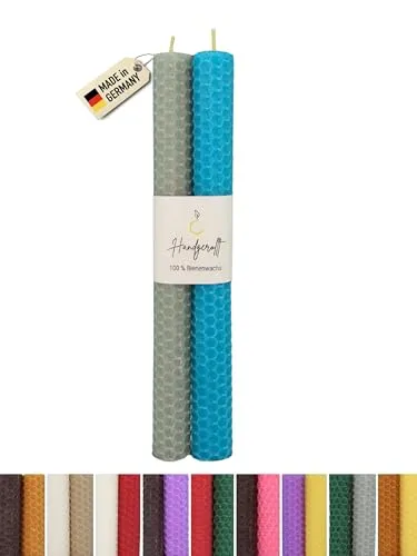 Wachsmann Bienenwachskerzen handgerollt, 100% Bienenwachs, 2er Set in vielen Farben, Made in Germany
