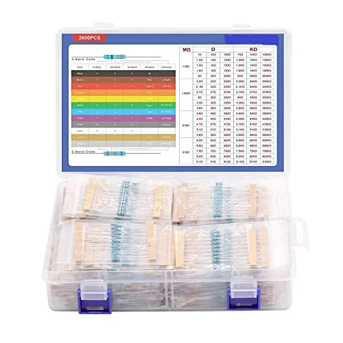 ARCELI 2600 Stück 130 Werte Widerstand Kit, 1% Verschiedene Widerstände 1 Ohm-3M Ohm 1 / 4W Metallschichtwiderstände Sortiment mit Aufbewahrungsbox für DIY-Projekte und Experimente