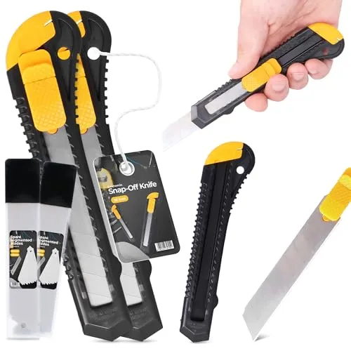 2x Cuttermesser 18 mm Teppichmesser Paketmesser Kartonmesser Cutter Metallmesser Folienmesser Universalmesser Abbrechmesser 22x Ersatzklingen Abbrechklingen