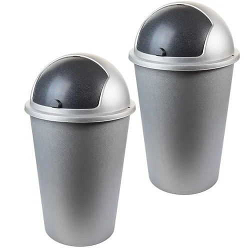 Centi Biomülleimer 2er Set - Platzsparend & Elegant mit Schiebedeckel, 50L - Haushaltszubehör: 2er Set Mülleimer mit praktischem Schiebedeckel, ideal für große Müllsäcke. Robustes und elegantes Design in Anthrazit/Silber, perfekt für Küche, Büro oder Garage.