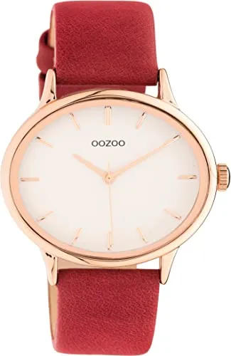 Oozoo Armbanduhr rot Leder Timepieces Damen Analog-Quarzuhr UOC11053 - Armbanduhren: Elegante Damenuhr mit rotem Lederarmband und großem 42mm rosegoldenem Gehäuse, ideal für Fashion-Liebhaber.