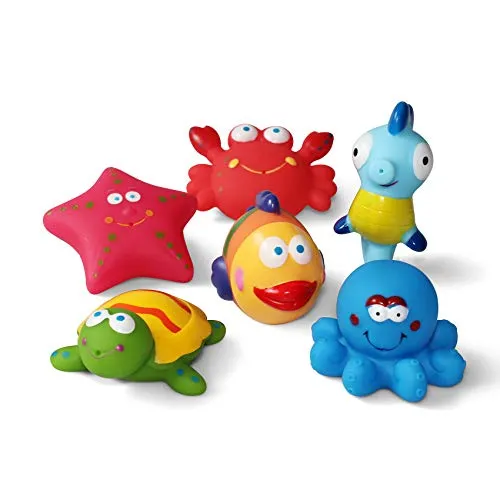 Baby badespielzeug(6PCS)Mit Kostenlos Badespielzeug Aufbewahrungstasche, Badetiere Badewanne Spielzeug Geschenkset für Kinder,badespielzeug für Kleinkinder- Fisch,Seepferdchen,Schildkröte,Seestern