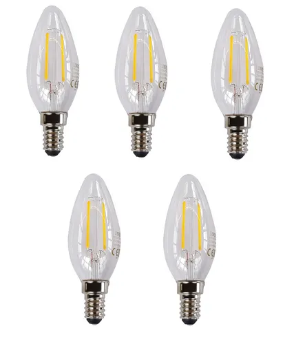 LED Glühlampe Glühbirne Kerze Filament E14 2W Ersatz für 25W 2700K 250lm 5 x
