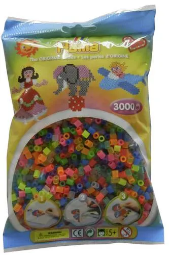 Hama Perlen 201-80 - 3.000 bunte Midi Bügelperlen im Neon Transparent Mix, fördert Kreativität und Feinmotorik für Kinder ab 5 Jahren