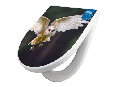 Banjado Premium Toilettendeckel Schleiereule mit Absenkautomatik - Hochwertiger WC-Sitz mit Absenkautomatik. Das stilvolle Schleiereulen-Motiv und das robuste Duroplast sorgen für Komfort und Hygiene. Ideal für alle gängigen Toilettenschüsseln.