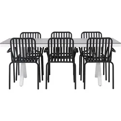 ebuy24 Garten-Essgruppe Garcia mit 6 Stühlen - Elegantes Gartenset aus robustem Aintwood und Aluminium, ideal für entspannte Stunden im Freien. Tischgröße 100x200 cm, modern in Grau.