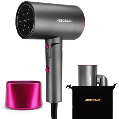 Aigostar - 2100W Reisehaartrockner, Reise haartrockner, Fohn, Fön, Klappgriff, 3 Temperaturen / 2 Geschwindigkeiten, Überhitzungsschutz, Grau (Aufbewahrungstasche wird zufällig versandt)