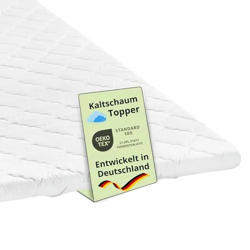 Bodyprotect Kaltschaum Topper 90 x 200 x 6 cm - Matratzenauflage aus hochwertigem Kaltschaum für optimale Punktelastizität und Klimaregulation. Waschbarer Bezug bis 60 Grad und ideal für alle Matratzenarten.