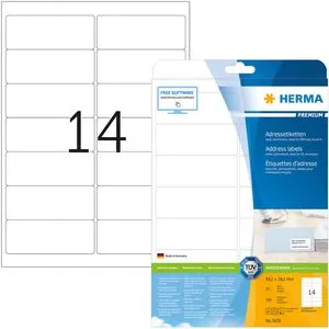 Herma Adressetiketten 5076 Premium, weiß, 99,1 x 38,1mm, auf A4, 350 Stück