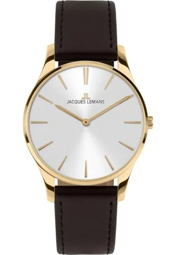 Jacques Lemans Quarzuhr London 1-2123F - Elegante Damenuhr mit gehärtetem Crystexglas und hochwertigem Lederarmband in Dunkelbraun, wasserdicht bis 5 bar – perfekt für festliche Anlässe.