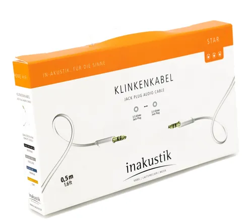 inakustik 003101005 Star 3,5mm Klinkenkabel - 0,5m in Weiß, ideal für HiFi-Verstärker und perfekte Signalübertragung