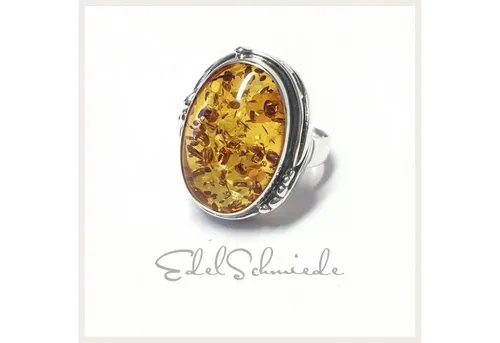 Edelschmiede925 Silberring Silberring 925 mit ovalem braunen Bernstein ab Ringgröße 58