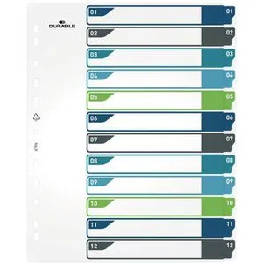 Durable Register 6796-27, A4 Überbreite, 1-12, Kunststoff, 12-teilig, transparent,PC-beschriftbar
