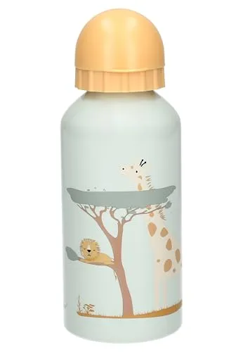 Sterntaler Kindertrinkflasche Giraffe & Löwe – Leichte & robuste Aluminiumflasche – Mit süßem Tiermotiv – Für zu Hause, Kindergarten & unterwegs - Geschenk, Fassungsvermögen 400 ml, blassgrün
